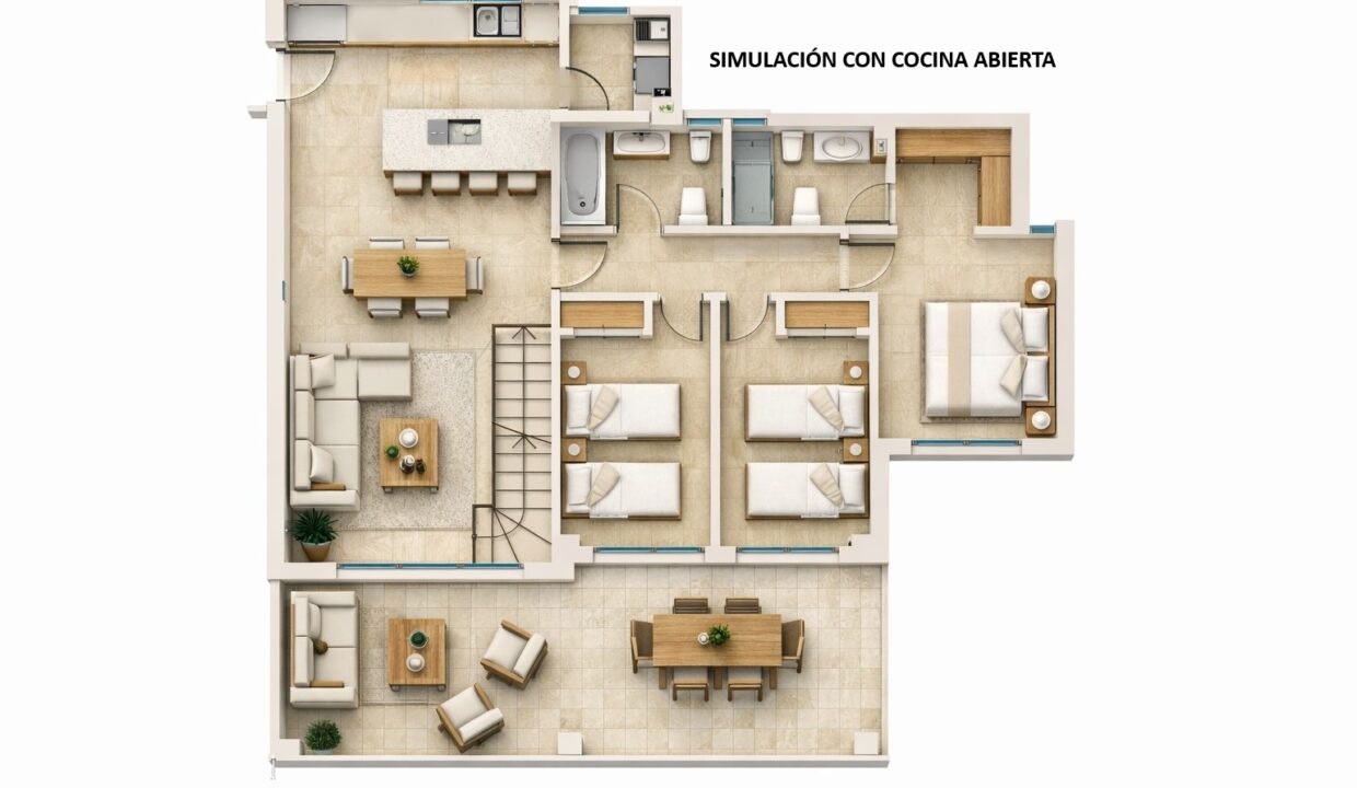 Portocala Forcall Bloque 1 2º-12ª, PLANO PP render prop cocina abierta (CON ALERTA)